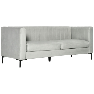 HOMCOM Divano 3 Posti in Velluto Grigio con 5 Piedini e Doghe, 199x72x75cm