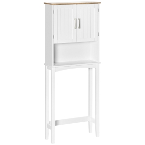 kleankin Mueble sobre Inodoro Armario Alto para Lavadora con Balda Interior Ajustable para Baño WC 64x22x165 cm Blanco