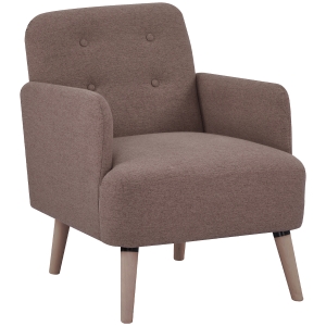 HOMCOM Upholstered Armchair, Nature Wood Frame Living Room Chairs with Birch Wood Legs & Thick Padding Seat and Button Mid-Back, Light Brown