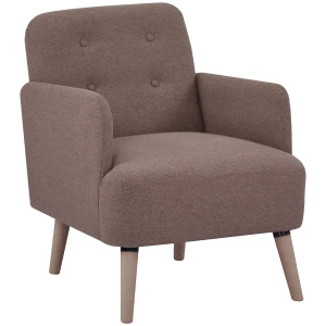 HOMCOM Upholstered Armchair, Nature Wood Frame Living Room Chairs with Birch Wood Legs & Thick Padding Seat and Button Mid-Back, Light Brown