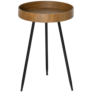 HOMCOM Tavolino da Caffè Stile Industriale con Bordi Rialzati, Legno e Acciaio, Ø40.6x61.5cm, Marrone e Nero