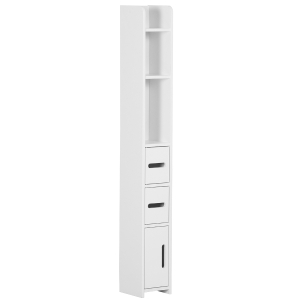 kleankin Colonna Bagno con Mensole e Armadietti, Mobile Alto Salvaspazio in Legno 15x17x120cm, Bianco
