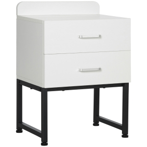 HOMCOM Mesa de Cabeceira com 2 Gavetas Borda Elevada e Pés de Aço Mesa Auxiliar para Dormitório Sala de Estar 40x29x58cm Branco
