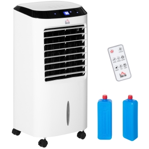 HOMCOM Rafraîchisseur d'air mobile ventilateur humidificateur ioniseur 4 en 1 avec télécommande - portable silencieux oscillant 60W - capacité max. réservoir 10L - idéal pièces 20 m² max. - blanc noir