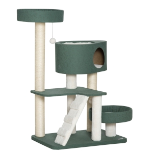 PawHut Árbol Rascador para Gatos Torre para Gatos con Camas Cueva Hamaca y Bolas Colgantes 70x50x114 cm Verde