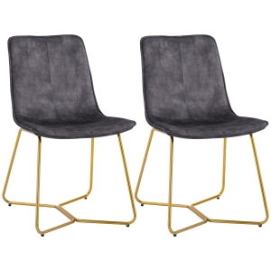 HOMCOM Set 2 Sedie da Soggiorno e Salotto Senza Braccioli in Velluto con Gambe Dorate, Grigio