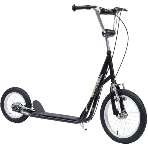 HOMCOM Teen Scooter Push Kick Scooters for Kids with Rubber Wheels Adjustable Handlebar Front Rear Dual Brakes Kickstand, for 5+ Years, Black