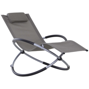 Outsunny Tumbona Mecedora de Jardín con Reposacabezas Extraíbles Sillón Tumbona Ergonómica de Exterior Plegable Tela de Texteline para Patios Piscina al Aire Libre 154x80x84cm Gris
