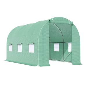 Outsunny Foliengewächshaus Tomatengewächshaus Treibhaus Folientunnel Frühbeet mit Fenster Grün 450 x 200 x 200 cm