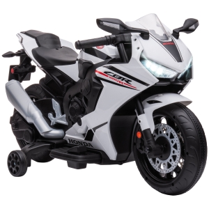 HOMCOM Moto Eléctrica con Licencia HONDA para 3-5 Años con Faros Bocina Música y Ruedas Auxiliares 90x44x52 cm Blanco