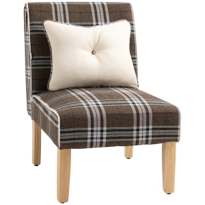 HOMCOM Modern Dining Chair, Linen-Touch Fabric Comfy Chair, Upholstered Armless Kitchen Chair with Rubber Wood Legs, for Living Room Bedroom, Tawny Brown