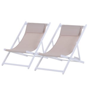 Outsunny Set 2 Sedie Sdraio Pieghevoli in Alluminio e texteline Beige