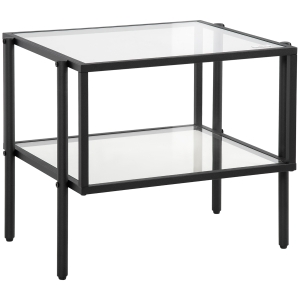 HOMCOM Tavolo Caffè Quadrato a 2 Livelli in Acciaio e Vetro Temperato per Casa e Ufficio, 54x44x45.5cm, Nero