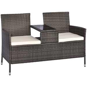 Outsunny Fauteuil de Jardin 2 Places en Résine Tressée Gris