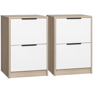 HOMCOM Set di 2 Comodini in Legno con 2 Cassetti, 40x40x60cm, Legno e Bianco