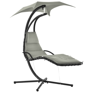 Outsunny Tumbona Colgante con Sombrilla Protección UV Hamaca Ergonómica para Jardín Patio Terraza 190x110x190 cm Gris
