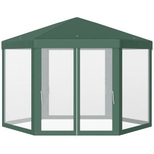 Outsunny Carpa Gazebo tipo Cenador Hexagonal con Mosquitera para Jardín y Terraza Ø1,97 m Material de Poliéster Repelente al Agua (Verde)