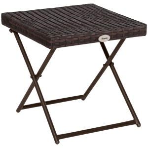 Outsunny Mesa Plegable para Jardín Terraza Patio de Ratán y Acero Inoxidable con Patas Cruzadas 40x40x40 cm Marrón
