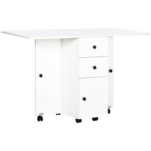 HOMCOM Mesa Plegable con Ruedas y Alas Abatibles Mesa Auxiliar Multifuncional con Almacenaje 120x60x76,5 cm Blanco