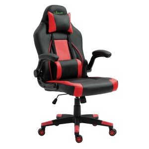 Vinsetto Fauteuil gamer chaise gaming style baquet racing fauteuil pivotant 360° basculant accoudoirs rembourrés relevables coussin lombaire tétière amovibles inclus revêtement synthétique noir rouge