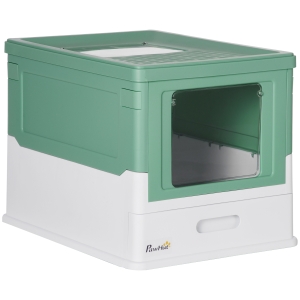PawHut Litiera pentru pisici cu paleta inclusa si tava detasabila si 2 usi, 47,5x35,5x36,7 cm, verde