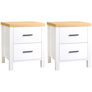 HOMCOM Noptiera moderna cu 2 sertare, set din PAL din 2 piese pentru dormitor si living, 40x39x48cm, culoare alb si lemn