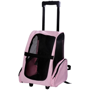 Pawhut - Trolley Zaino di Viaggio per Animali Domestici Multiuso 2 in 1 in Panno di Oxford 36 x 30 x 49cm Rosa