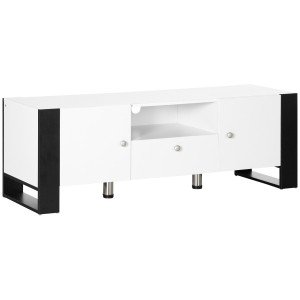 HOMCOM Dulap TV modern cu dulapuri, sertar si polita, dulap joasa din lemn pentru TV pana la 65", 140x43x48cm, alb-negru