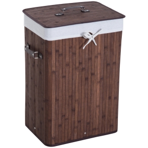 HOMCOM Cos de rufe din bambus cu capac si geanta detasabila din material, 40x30x60cm, maro