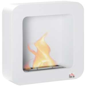 HOMCOM Semineu cu bioetanol montat pe perete , din metal, ardere de 2,5 ore, cu rezervor de 1 l si capac de 20 m², 48x18x48cm, alb