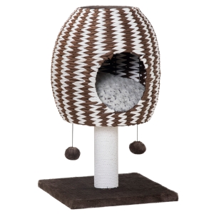 PawHut Árvore Arranhador para Gatos Arranhador para Gatos com caverna Almofada Bolas Suspensas e Poste 40x40x67cm Café e Branco