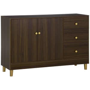 HOMCOM Buffet 2 portes étagère réglable 3 tiroirs coulissants piètement poignées dorés MDF aspect bois wengé 120 x 42,5 x 80 cm
