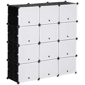 HOMCOM Meuble de rangement Meuble à chaussures modulable 12 casiers avec portes et étagères - dim. 125L x 32l x 125H cm - noir