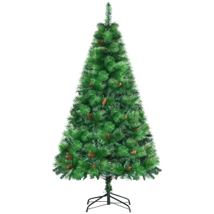 HOMCOM Albero di Natale Decorato e Ignifugo per Interni con 782 Rami e Base in Metallo, Φ116x180 cm, Verde