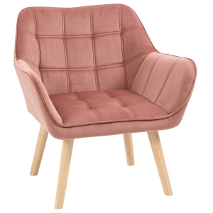 HOMCOM Poltroncina Stile Nordico in Legno ed Effetto Velluto Rosa per Soggiorno o Ufficio, 68.5x61x72.5 cm
