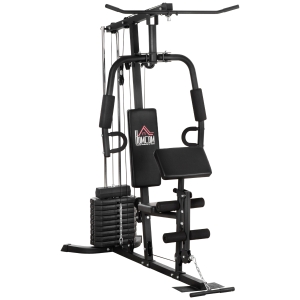 HOMCOM Station de musculation fitness avec 9 blocs de poids de 5 kg entrainement complet - dim.180L x 108l x 200H cm