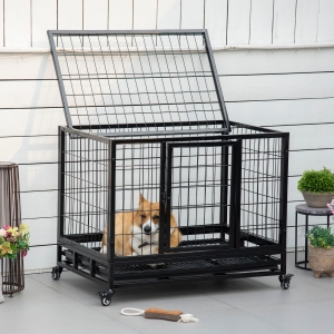 PawHut Cusca Boxa pentru Caini Catelusi pentru Intern Extern cu Rotite 92×62×75cm