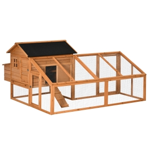 PawHut Zwerghühnerstall Zwerghühnerhaus mit Nistkasten Zwerghühnervoliere mit Asphaltdach Gehege Geflügelstall Wachtelstall winterfest Tannenholz Orange+Schwarz 185,5 x 176 x 99,5 cm