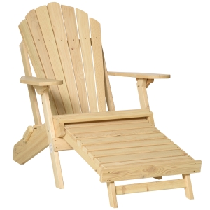 Outsunny Adirondack-Gartenstuhl mit Fußstütze klappbar Gartenliege Outdoor Gartenmöbel Kiefernholz Natur 78 x 140 x 94 cm