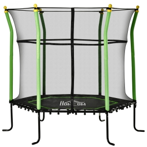 HOMCOM 5,3FT Trampolin für Kinder Gartentrampolin mit Sicherheitsnetz Netzabdeckung Gummiseil gepolstert Fitness-Trampolin Mini-Trampoline mit Netz Stahl Grün 163,5H cm bis 60 kg