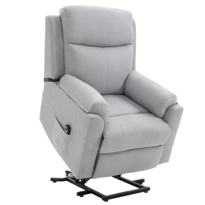 HOMCOM Fauteuil de Relaxation électrique - Fauteuil releveur inclinable avec Repose-Pied Ajustable et télécommande - Tissu Polyester Aspect Lin Gris Clair