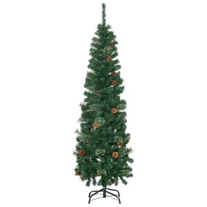 HOMCOM 5.5' TallÂ Pencil Slim Artificial Christmas Tree withÂ RealisticÂ Branches, 412 Tip Count and 21 Pine Cones, Pine Needles Tree, XmasÂ Decoration
