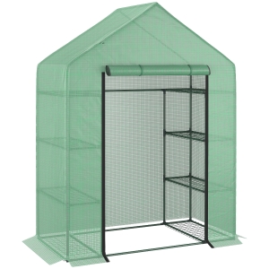Outsunny Serra con Scaffali Serre Agricole con Tetto a Spiovente in PE, 143x73x195cm
