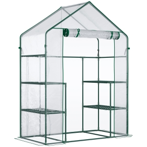 Outsunny foliekas inloop tuinhuis tomatenkas kas koudframe met 6 planken transparant staal PVC kunststof 142 x 73 x 195 cm