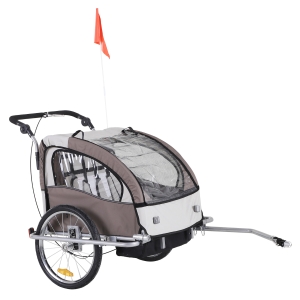 HOMCOM kinderfietskar met vlag, regenbescherming, ademend, opvouwbaar, oxford stof, crème, 155 x 88 x 108 cm