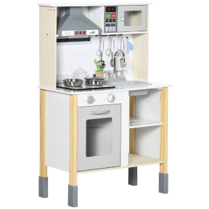 AIYAPLAY Cocina Infantil de Madera para Niños de +3 Años con Altura Ajustable Luz y Sonidos 60x30,5x93,2 cm Blanco