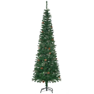 HOMCOM 6.5' Tall Slim Christmas Tree Artificial withÂ RealisticÂ Branches, 556 Tip Count and 27 Pine Cones, Xmas