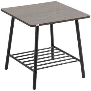 HOMCOM Mesa Auxiliar com 2 Prateleiras de Armazenamento Mesa Lateral de Estilo Industrial 50x50x50cm Marrom