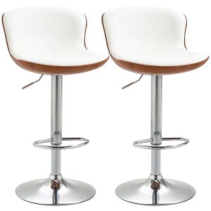 HOMCOM Lot de 2 Tabouret de Bar Design Contemporain Hauteur d'assise réglable 64-85 cm pivotant 360° revêtement synthétique Crème Imitation Bois