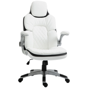 Vinsetto High Back Office Chair 360° Swivel Rocking Height Adjustable with Adjustable Armrest PU Leather White